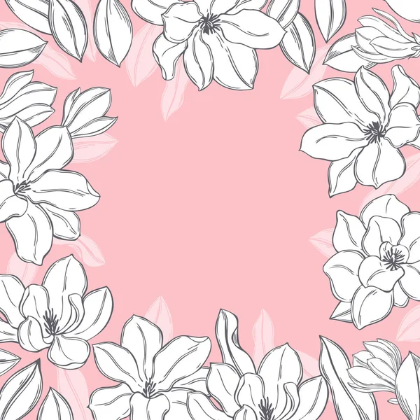手描きのマグノリアの花 ベクトル背景 — ストックベクタ