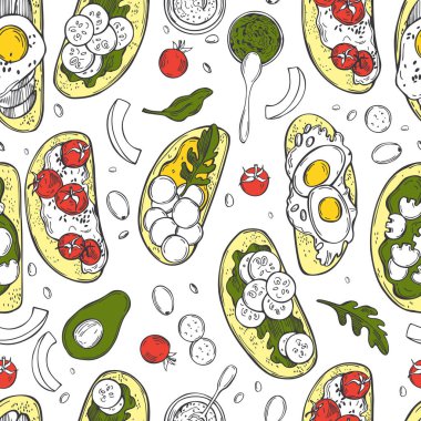 Beyaz arka planda el yapımı tostlar. Vektörsüz desen. 