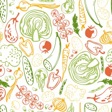 El yapımı sebzeler. Vektörsüz desen.