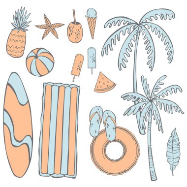 Suda yüzmek için gerekli eşyalar. Vektör çizimi çizimi.