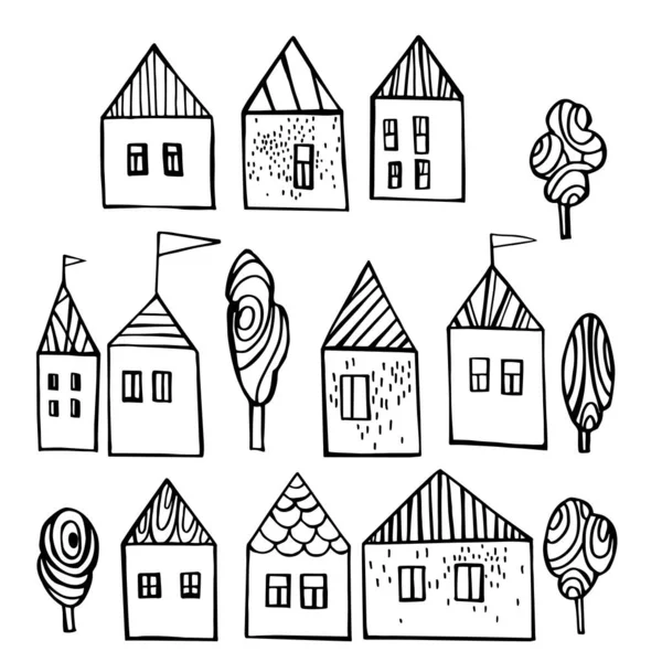 Hand Drawn Cute Houses Vector Sketch Illustration — Stock Vector