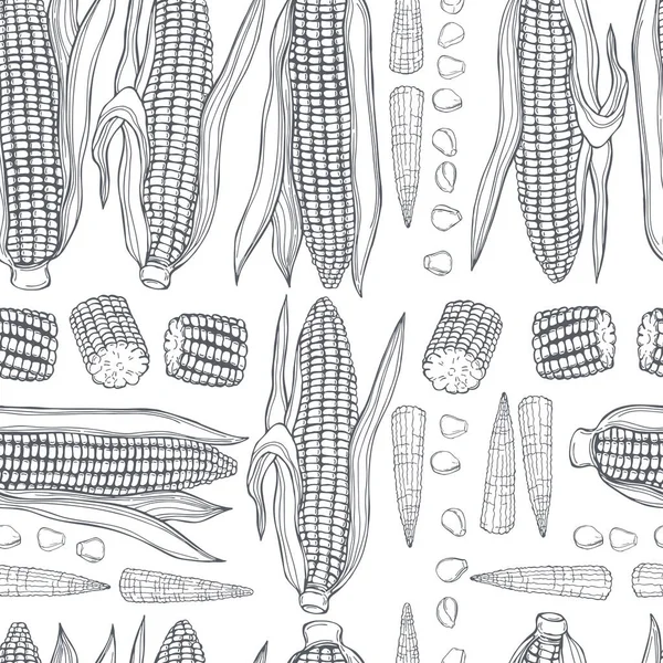 Set Mais Disegnato Mano Modello Senza Soluzione Continuità Vettoriale — Vettoriale Stock