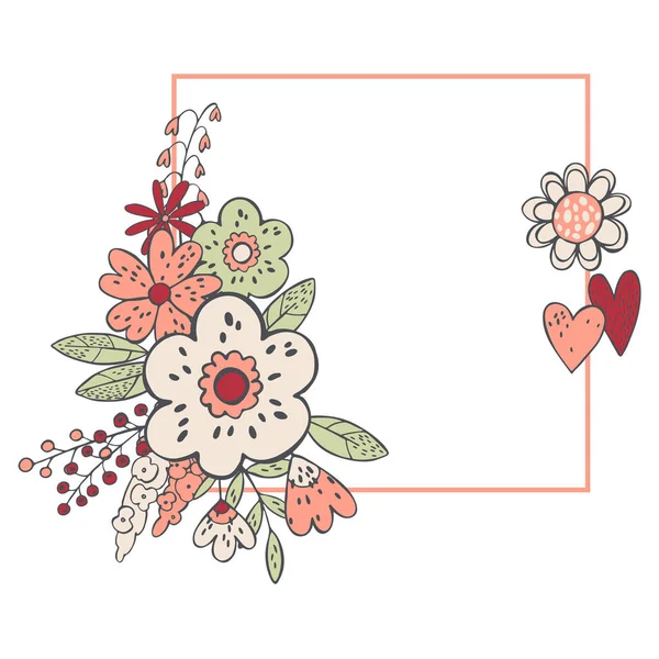Fond Floral Avec Des Fleurs Dessinées Main Des Cœurs — Image vectorielle
