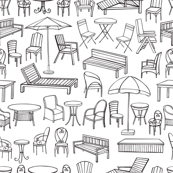 手描きの庭の家具 ベクトルシームレスパターン — ストックベクタ