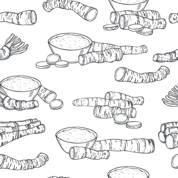 Met Hand Getekend Mierikswortel Vector Naadloos Patroon — Stockvector