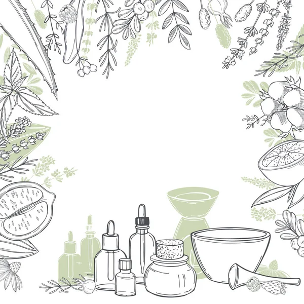 Aromaterapi Aroma Lambası Gerekli Yağlar Vektör Arkaplanı Çizim Çizimi — Stok Vektör