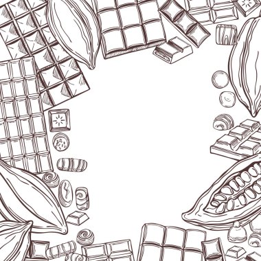 El yapımı çikolata seti. Vektör arkaplanı. Çizim çizimi