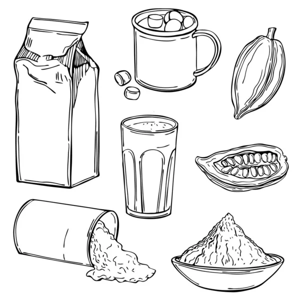 Cacao Polvo Bebida Cacao Dibujo Vectorial Ilustración — Archivo Imágenes Vectoriales