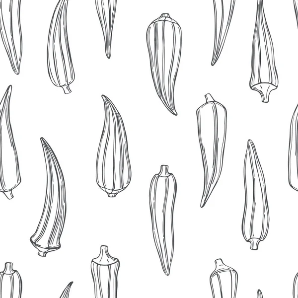 Hand Drawn Okra Vector Seamless Pattern — Stock Vector