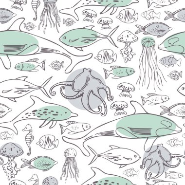 El yapımı deniz balığı. Kusursuz vektör deseni