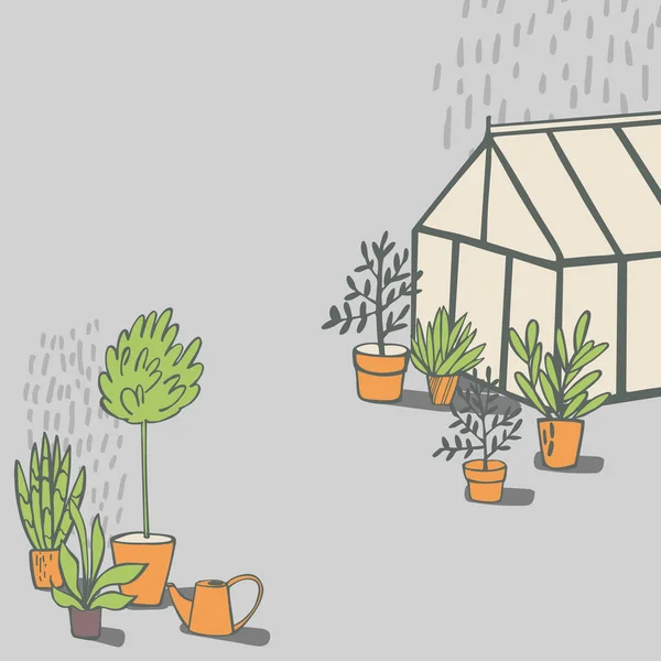 Plantes Maison Dessinées Main Serre Illustration Croquis Vectoriels — Image vectorielle