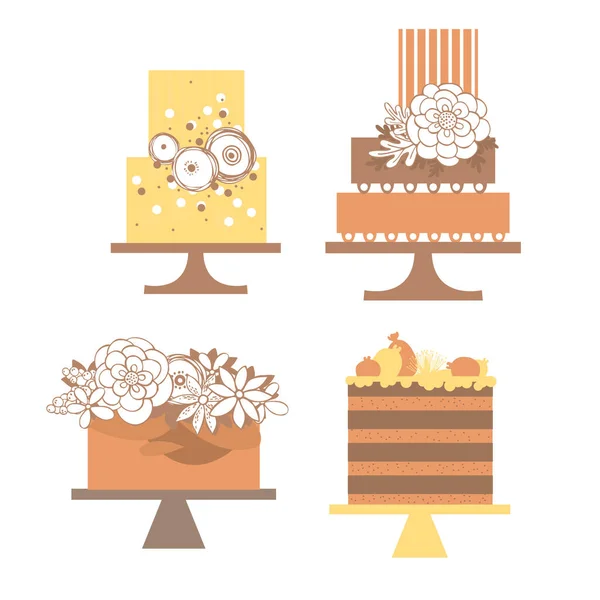 Ślubne Torty Kwiatami Ilustracja Wektora — Wektor stockowy