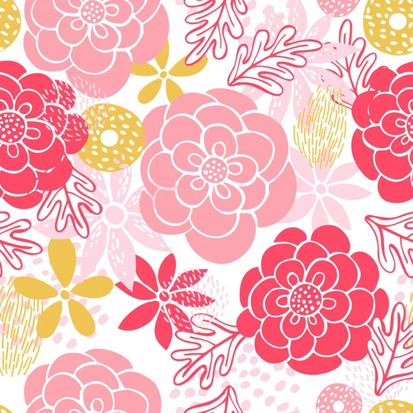 Fondo Floral Patrón Vector Sin Costuras Con Flores Dibujadas Mano — Archivo Imágenes Vectoriales