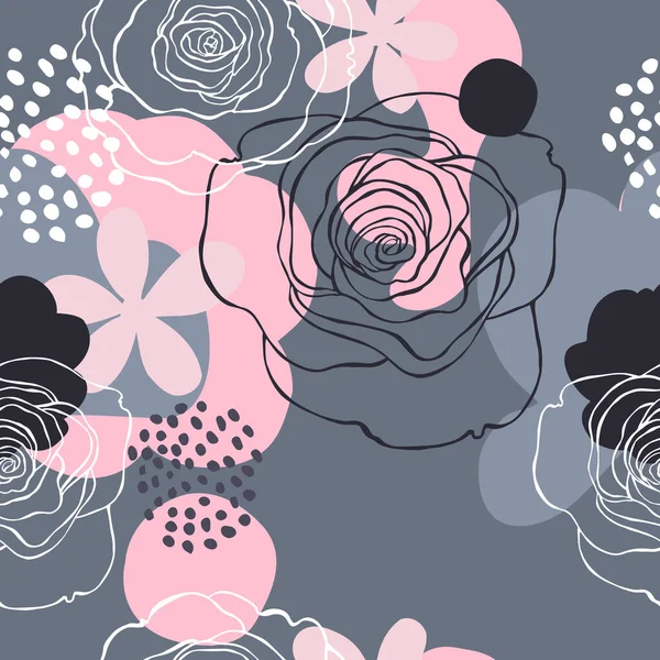 花の背景 手描きの花とシームレスベクトルパターン — ストックベクタ