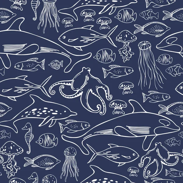 Рука Намальована Морською Рибою Безшовний Векторний Візерунок — стоковий вектор