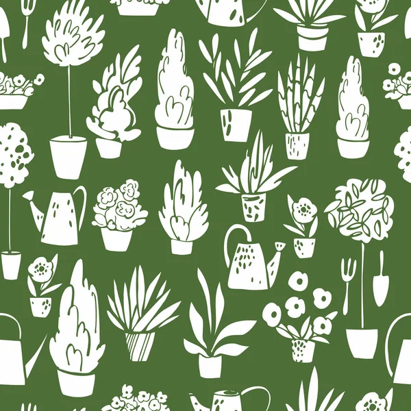 El yapımı ev bitkileri. Vektörsüz desen.