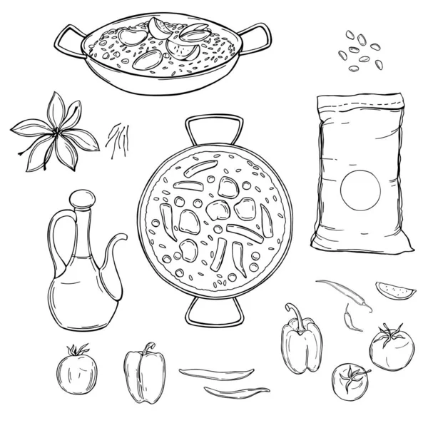 Paella Preparada Desenho Vetorial Ilustração —  Vetores de Stock