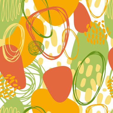 El çizimi elementlerle soyut vektör grafiksiz desen. 