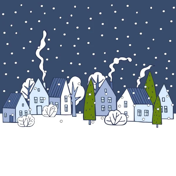 Рука Намалювала Зимові Будинки Деревами Векторна Ілюстрація Ескізу — стоковий вектор
