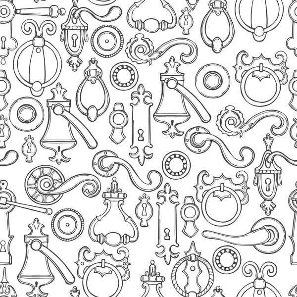 Hand Drawn Vintage Door Handles White Background Vector Seamless Pattern — Stock Vector