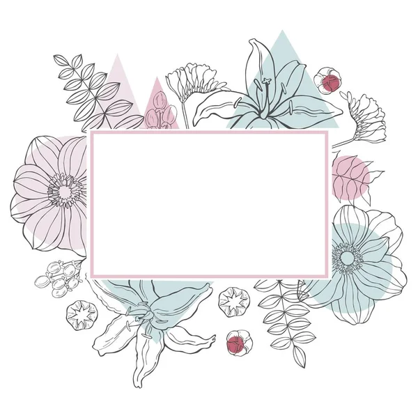 Moldura Vetorial Floral Com Flores Desenhadas Mão Desenho Ilustração — Vetor de Stock