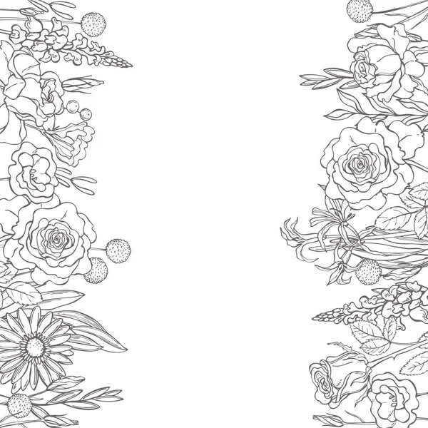 Fondo Boda Floral Con Flores Hojas Dibujadas Mano — Vector de stock