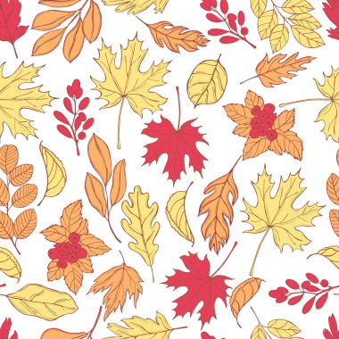 Elle çizilmiş sonbahar yapraklı vektör deseni. Vektör illüstrasyonu. 