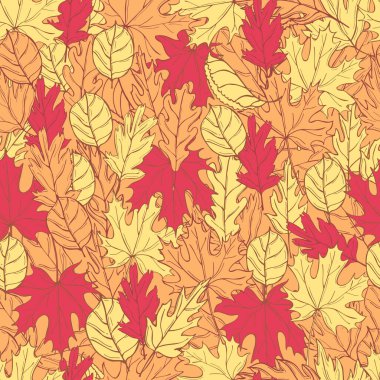 Elle çizilmiş sonbahar yapraklı vektör deseni. Vektör illüstrasyonu. 