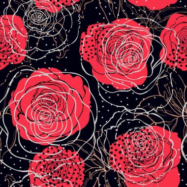 Çiçek arkaplan. Elle çizilmiş çiçekli kusursuz vektör deseni