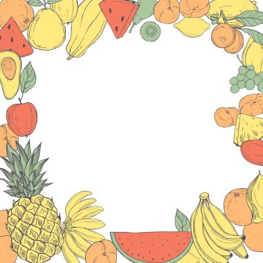 Elle çizilmiş meyveli vektör arkaplan. Çizim çizimi.