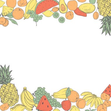 Elle çizilmiş meyveli vektör arkaplan. Çizim çizimi.