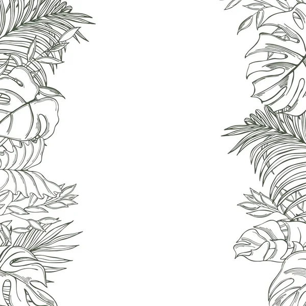 Векторный Фон Нарисованными Вручную Тропическими Растениями Рисунок — стоковый вектор