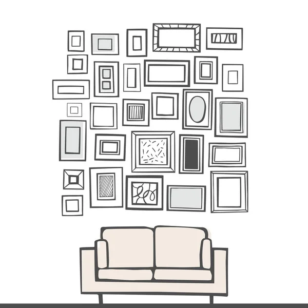 Pinturas Enmarcadas Dibujadas Mano Interior Dibujo Vectorial Ilustración — Vector de stock