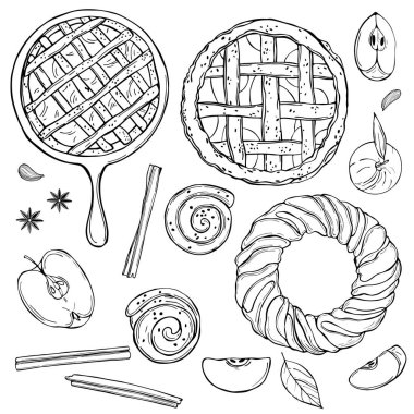 Elmalı turta takımı. Vektör çizimi çizimi.