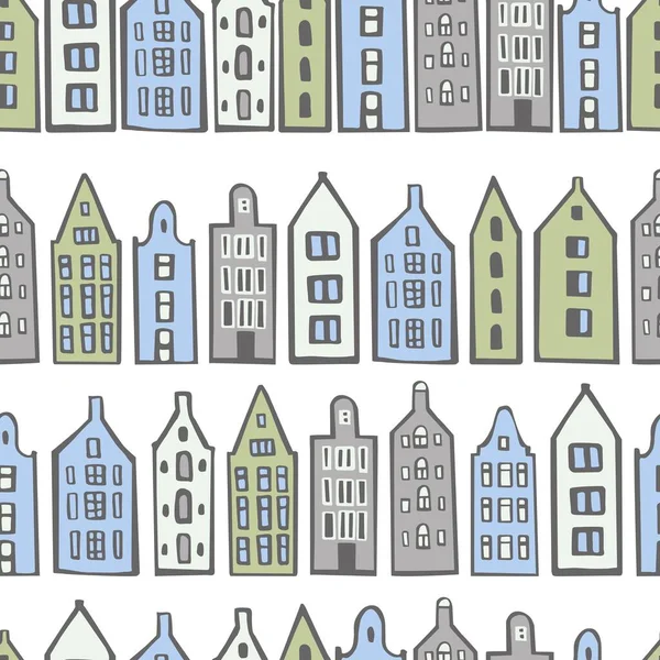 El çizimi şirin evler. Vektörsüz desen.