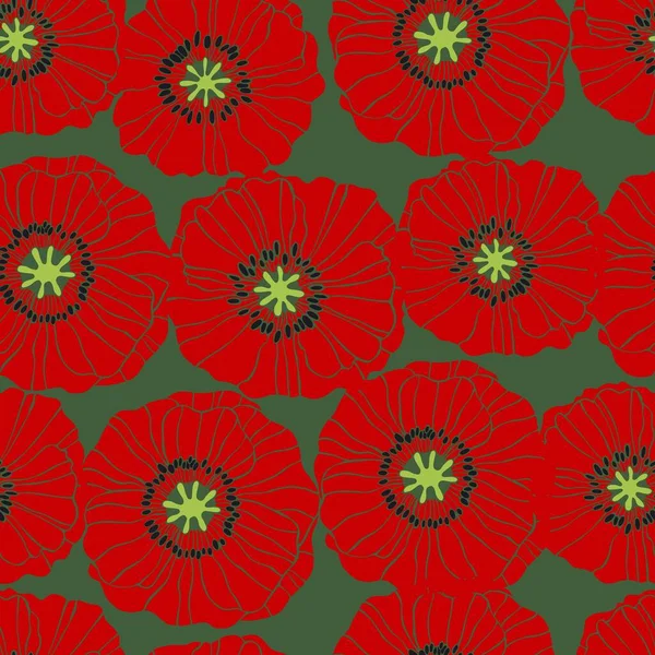 Floral Background Seamless Vector Pattern Hand Drawn Poppies Flowers — Stock Vector