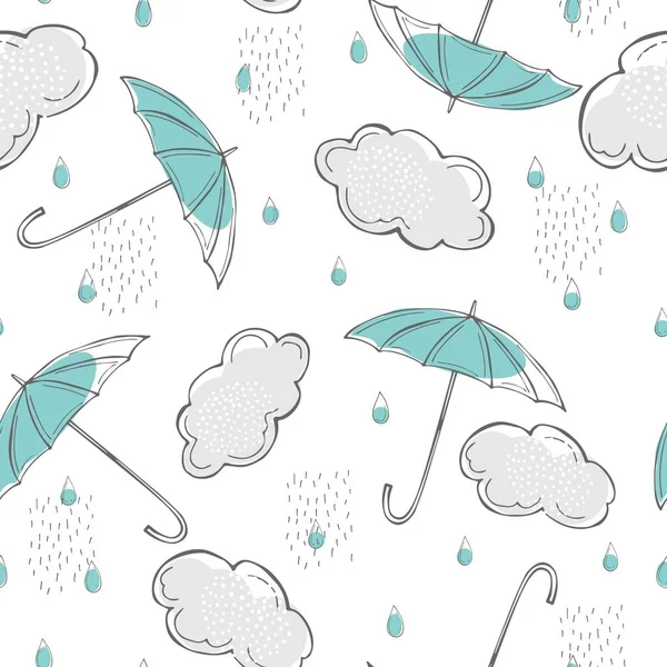 Rain Umbrellas Seamless Vector Pattern — Stock Vector