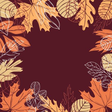  Elle çizilmiş sonbahar yapraklı vektör arkaplanı. Çizim çizimi