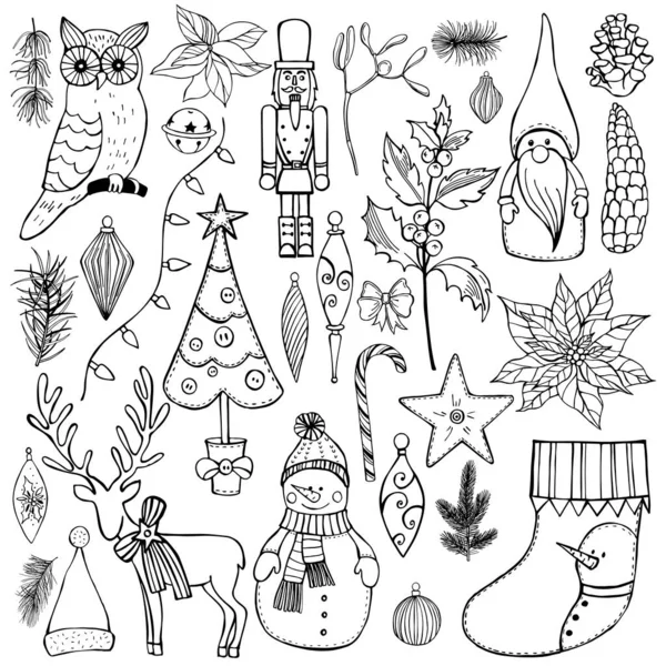 Set Natale Illustrazione Schizzo Vettoriale — Vettoriale Stock