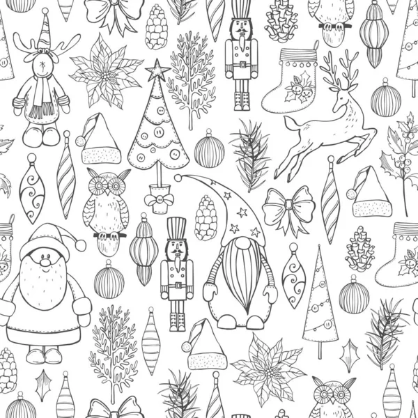 Patrón Sin Costura Vector Navidad Con Elementos Dibujados Mano — Archivo Imágenes Vectoriales