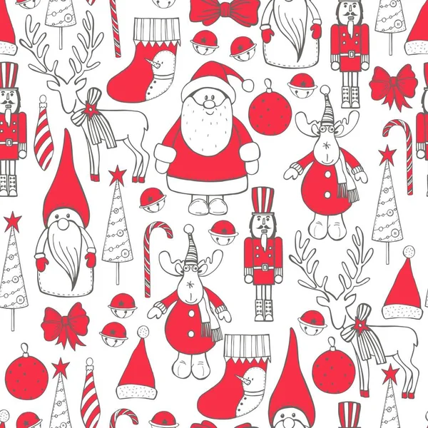 Patrón Sin Costura Vector Navidad Con Elementos Dibujados Mano — Archivo Imágenes Vectoriales