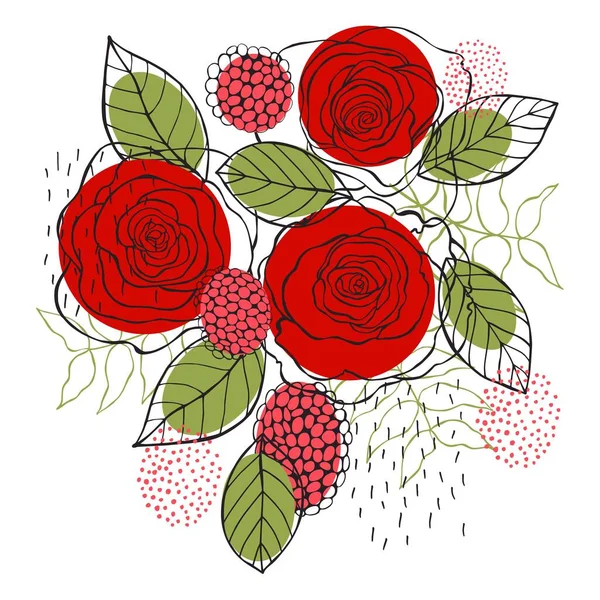 Floral Φόντο Χέρι Ζωγραφισμένο Κόκκινα Τριαντάφυλλα Εικονογράφηση Σκετς — Διανυσματικό Αρχείο