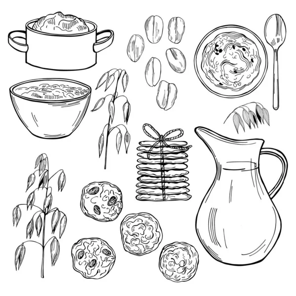 Vectorhavermoutset Havermout Koekjes Handgetekende Schets Illustratie — Stockvector