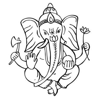  Beyaz arka plana el çizimi Ganesha. Çizim çizimi