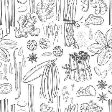 Tatlı ve pişirme için baharatlar. Vektör kusursuz desen. El çizimi çizimi çizimi