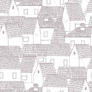 El yapımı kiremitli evler. Vektörsüz desen.