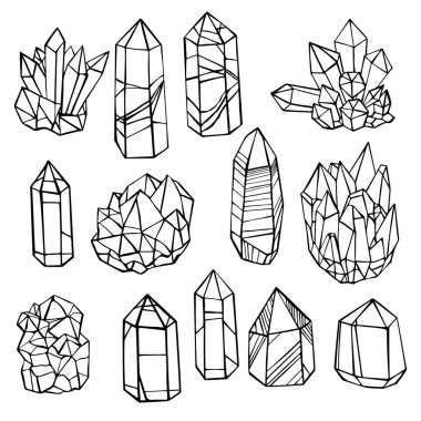 Hand drawn minerals and  crystals. Vector sketch  illustration. clipart