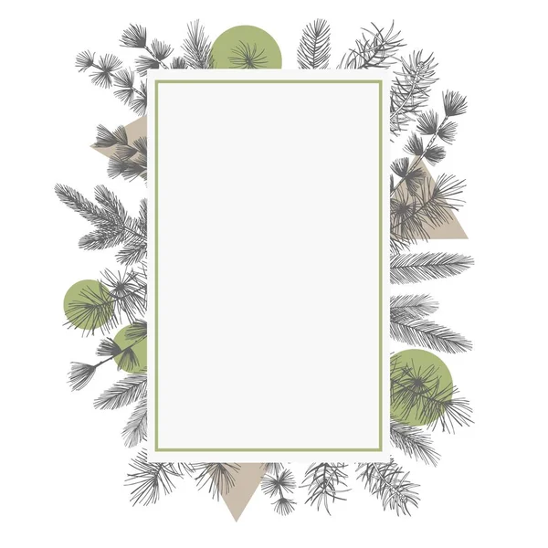 Cadre Vectoriel Avec Plantes Noël Ilustration Dessinée Main — Image vectorielle