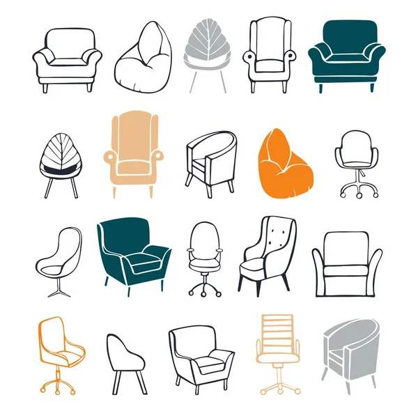 Handgezeichnete Bürostühle Und Sessel Vektorskizze Als Illustration — Stockvektor