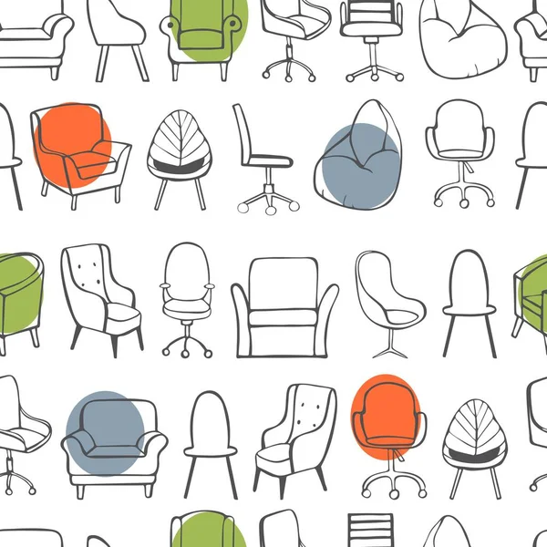 Ręcznie Rysowane Krzesła Biurowe Fotele Wektor Bezszwowy Wzór — Wektor stockowy